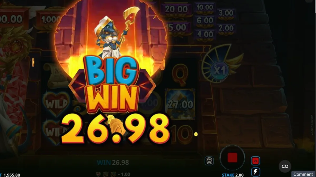 Ammit Hellfire slot machine interface featuring the Egyptian goddess theme