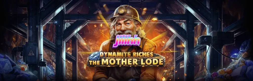 Tampilan visual slot Dynamite Riches The Mother Lode dengan latar belakang tambang emas