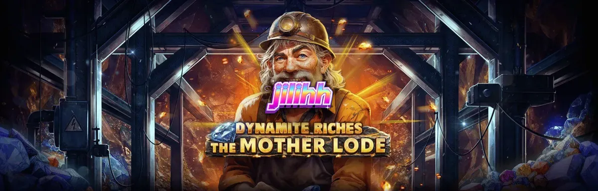 Tampilan visual slot Dynamite Riches The Mother Lode dengan latar belakang tambang emas